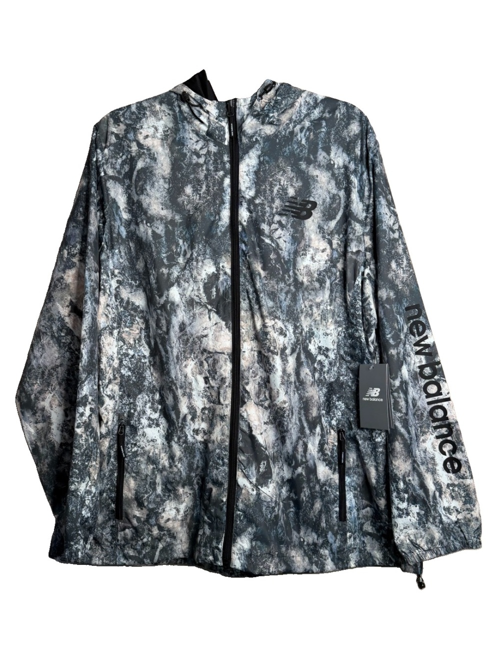 NWT New Balance Black/White Marble Windbreaker Running Jacket Women Sz 2X